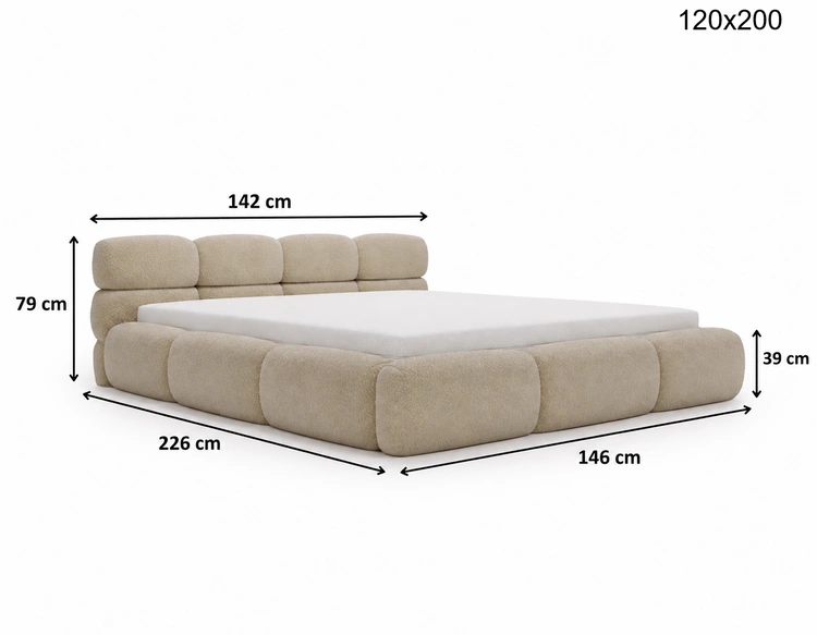 Polsterbett mit Bettkasten und Bettrost 120x200 Sweet Low Dunkelbeige