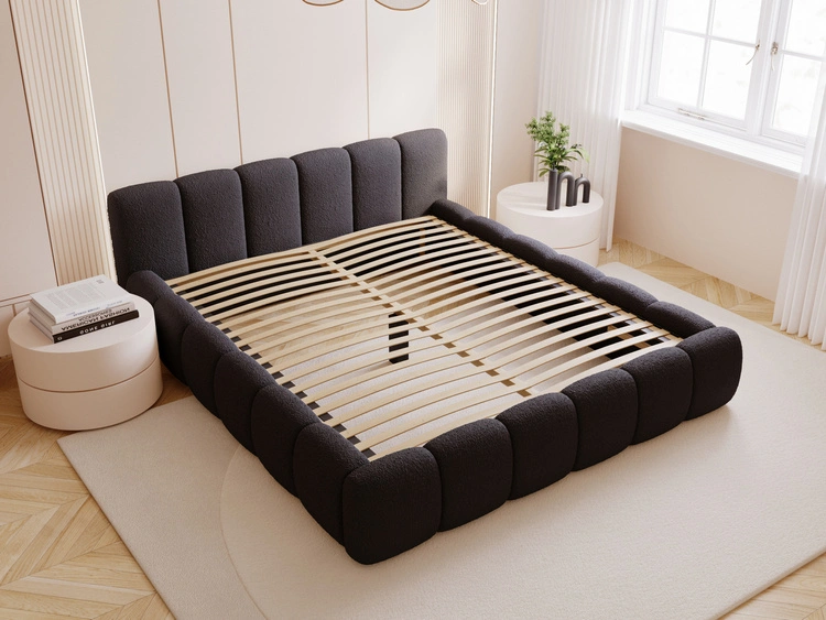 Polsterbett ohne Bettkasten mit Lattenrost 120x200 Cloud Low aus Bouclé-Stoff Schwarz
