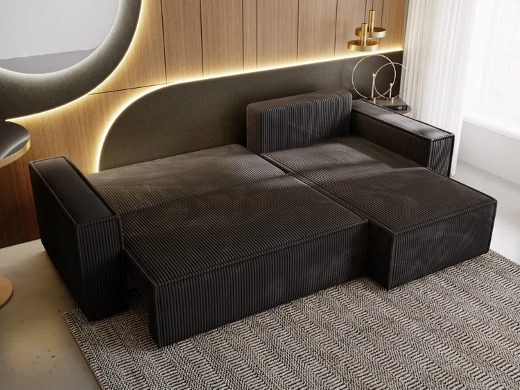 Ecksofa L-Form mit Schlaffunktion und Bettkasten Prato XL Schwarz