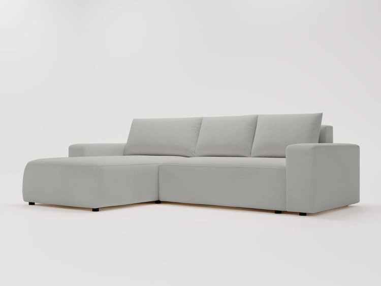 Ecksofa L-Form Links mit Schlaffunktion und Bettkasten Tazones Hellgrau