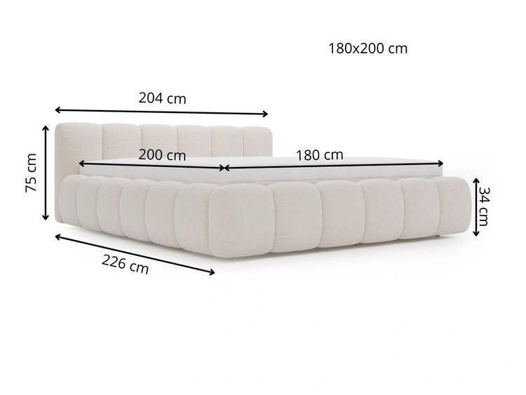 Polsterbett ohne Bettkasten mit Lattenrost 180x200 Cloud Low aus Bouclé-Stoff Grau